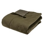 Edredon velours et pompons 80 x 180 cm Kaki